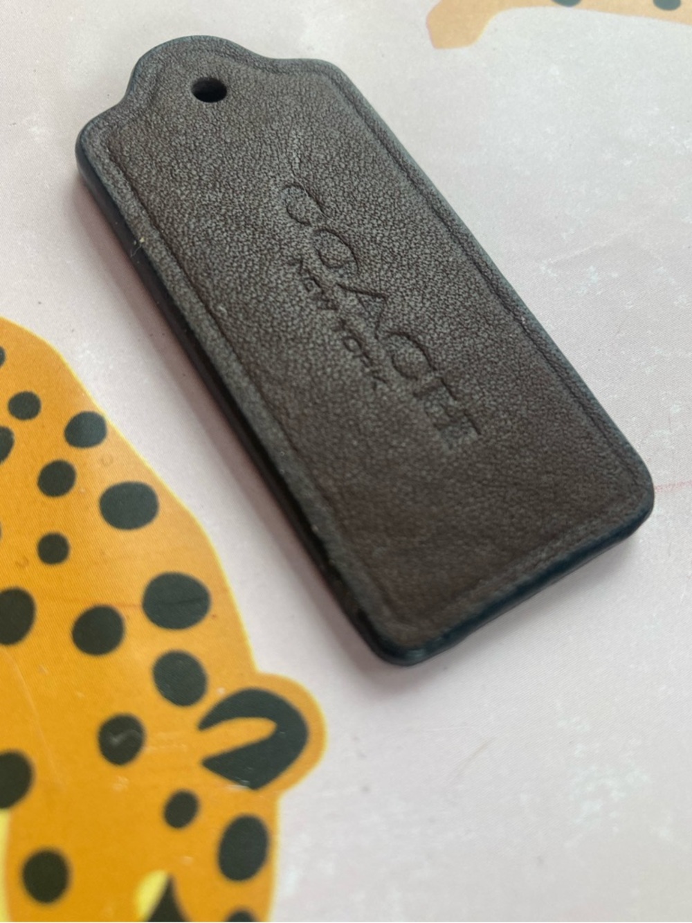 Coach Brown Embossed Leather Bag Tag